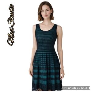 Max Studio dress green underlay black lace overlay sleeveless sz lrg